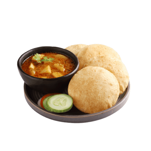 Traditional aloo puri served by The Mum’s Kitchen, a classic Indian breakfast and snack in Montreal.